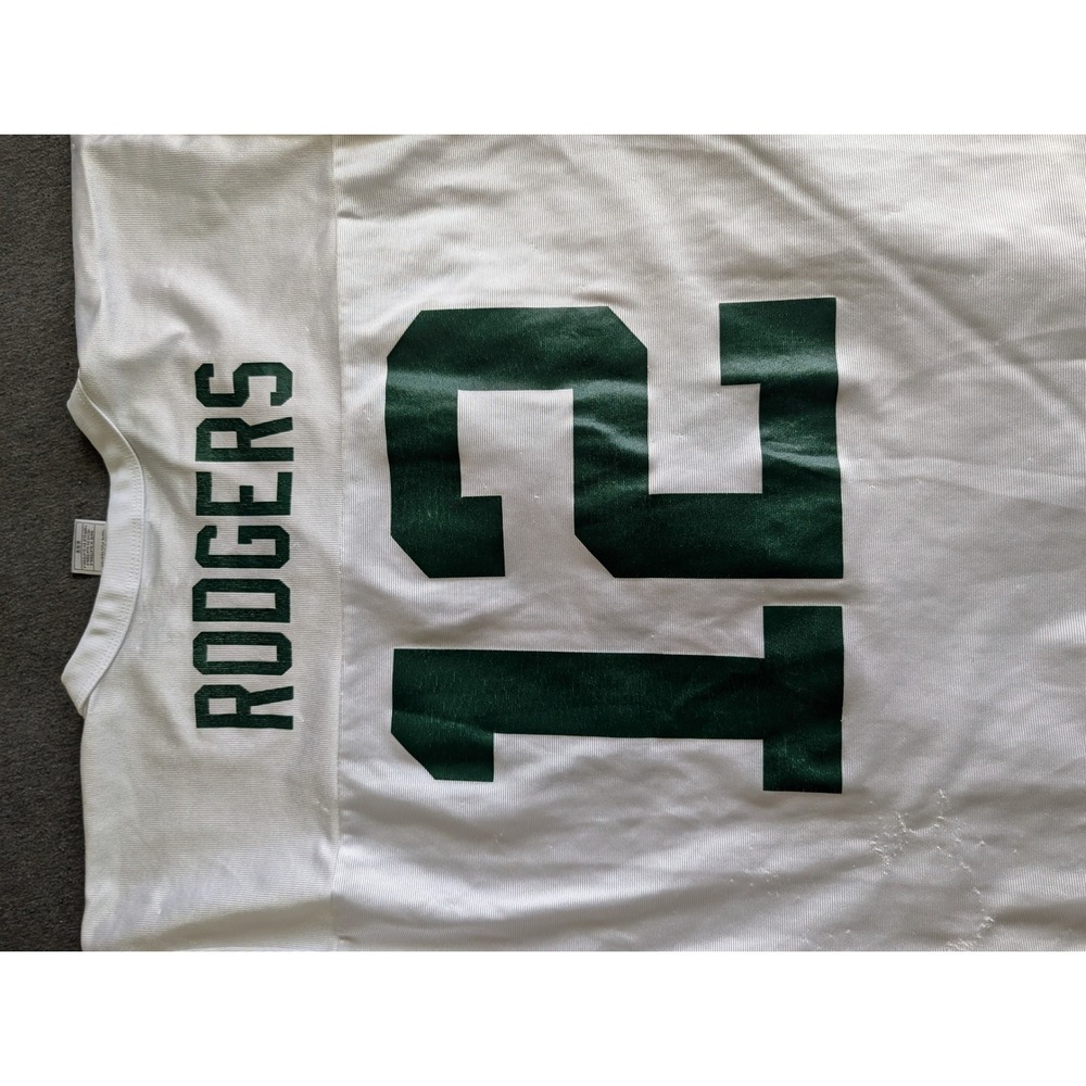 Aaron Rodgers Green Bay Packers NFL Team Apparel Jersey White Green 12 Mens M